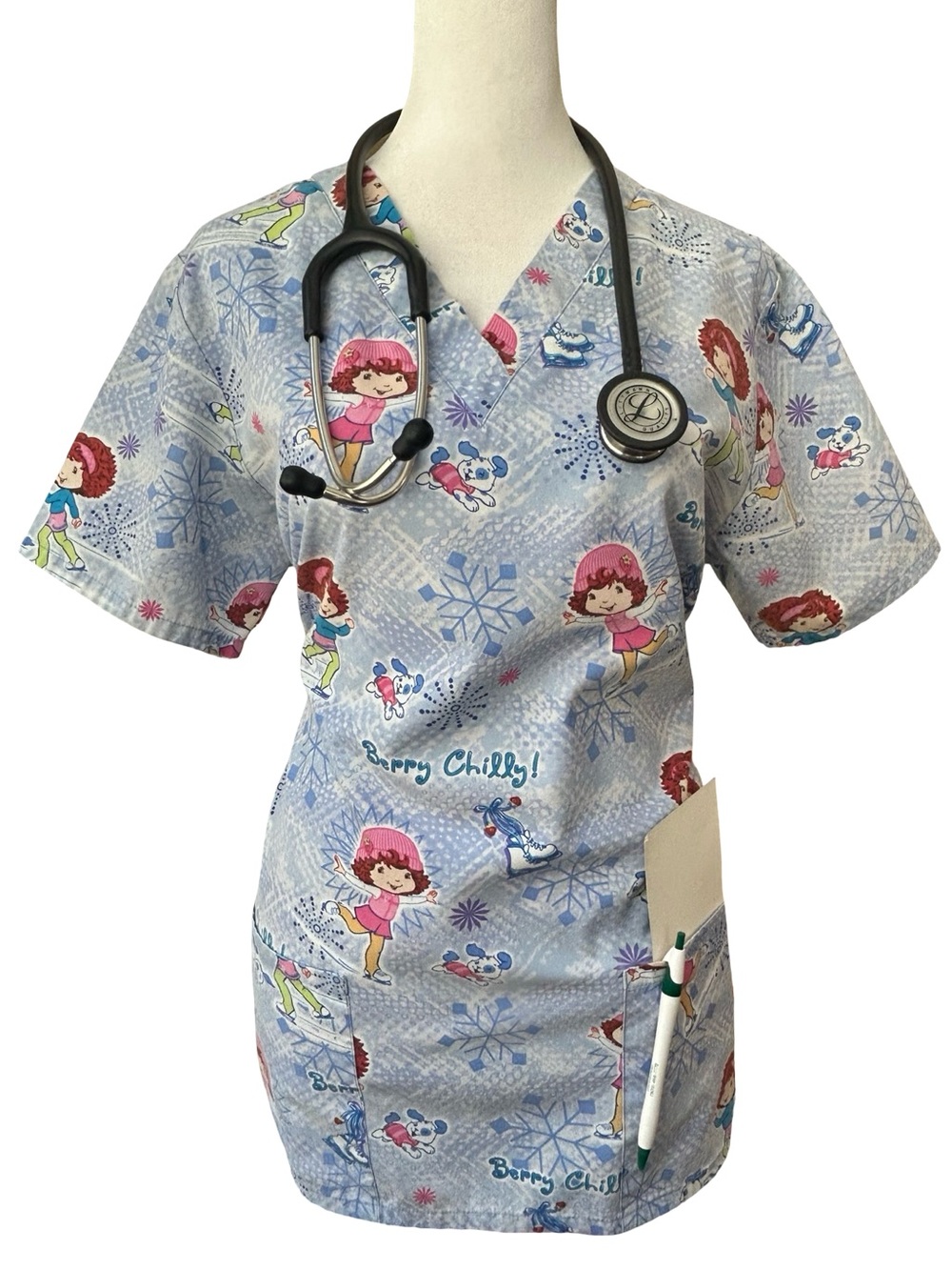 VTG Y2K Stawberry Shortcake & Pupcake berry chilly whimsical scrub top EUC S